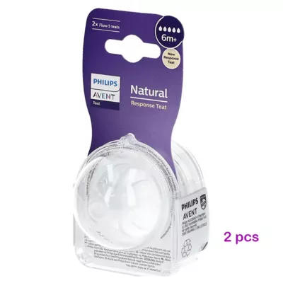 Philips Avent Natural Response Feeding Bottle Teat Flow 6 (6m+), 2pcs – Anti-Colic, No-Drip, Breast-Like Nipple SCY966/02