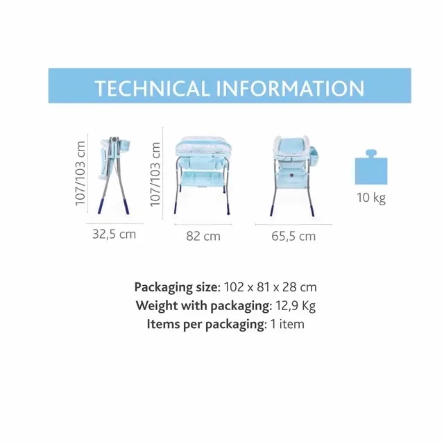 Chicco 2-in-1 Bath And Changing Table, With Changing Mattress, bathtub, and ample storage, 0m+