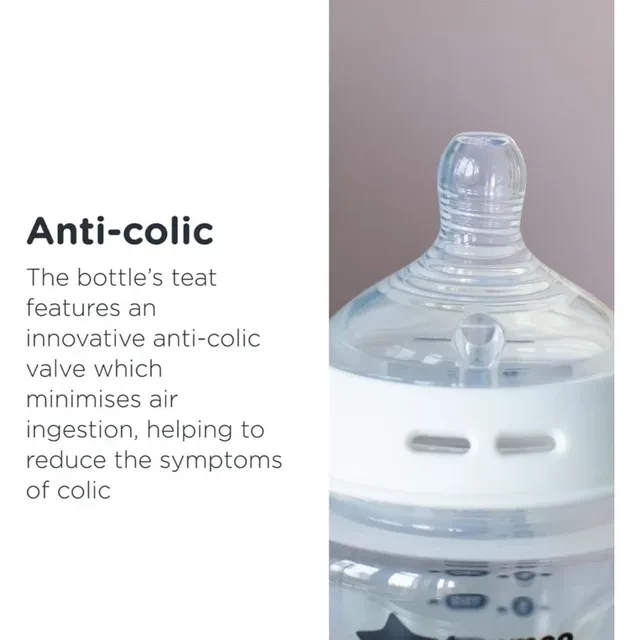 Tommee Tippee Baby Bottles, Natural Start Glass Anti-Colic Baby Bottle with Slow Flow Breast-Like Teat, 150ml, 0m+