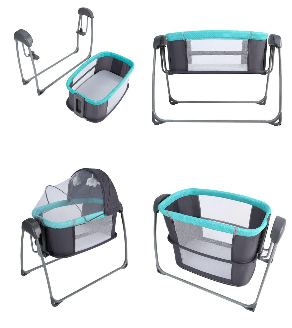 Mastela Deluxe 4-in-1 Baby Bassinet, Cradle Swing & Sleeper with Mosquito Net – 5 Swing Speeds, Timer, USB/Battery Powered – Newborn to 36 Months