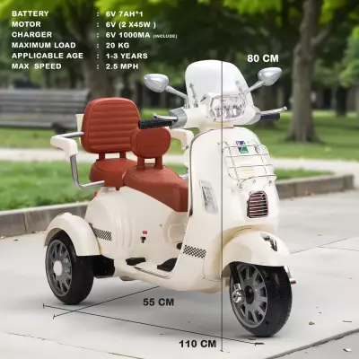 Three Wheel New Children Electric Ride on Car Motorcycle, With Built-in Music, LED Lights, Bluetooth, and USB Connectivity, Suitable For Age 1-5