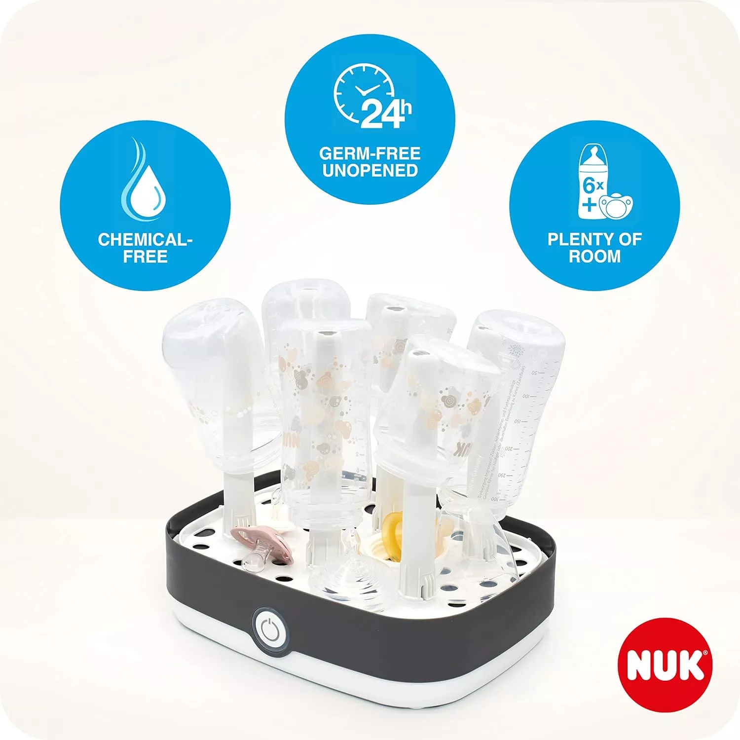 NUK Vario Express Bottle Steriliser, Steam Sterilizer, Upto 6 Bottles in 6 Minutes