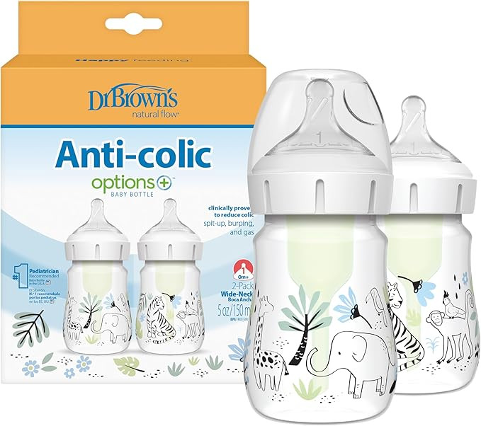 Dr. Brown's Anti-Colic Wide-Neck Baby Bottles, 150ml, 2-Pack – Jungle Decos, BPA-Free, 0m+