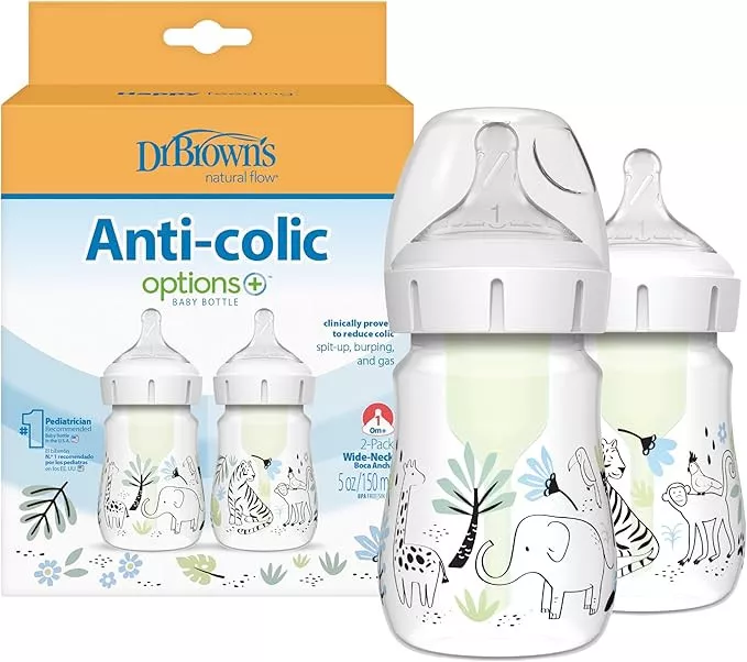 Dr. Brown's Anti-Colic Wide-Neck Baby Bottles, 150ml, 2-Pack – Jungle Decos, BPA-Free, 0m+