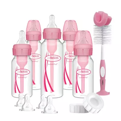 Dr Brown’s Anti-colic Options+ Narrow Neck Baby Bottle Gift Set | 5 Bottles, Teats & Accessories | Available in Blue and Pink