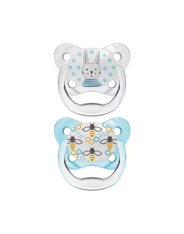 Dr Brown's Orthodontic Prevent Silicone Soother, Butterfly & Bunny Print | 0-6m | Pink and Blue | 2 Pack