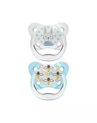 Dr Brown's Orthodontic Prevent Silicone Soother, Butterfly & Bunny Print | 0-6m | Pink and Blue | 2 Pack
