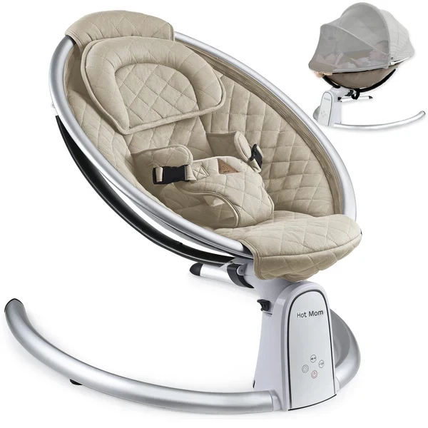 Hot Mom Upgrade Bluetooth Baby Swing | Electric Infant Rocker with Adjustable Seat, LED Touch Control & Machine-Washable Cover (0-12m)