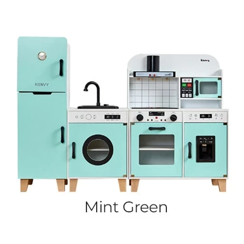 Kienvy Wooden Play Kitchen Set for Kids, Realistic Toy Kitchen with Accessories, Storage & Educational Feature