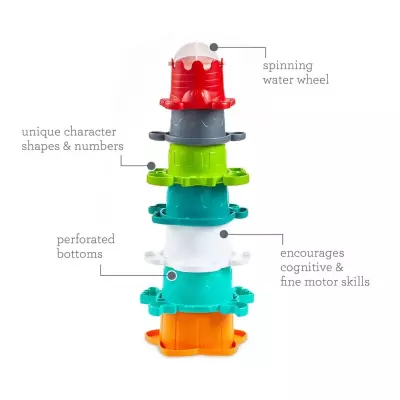 Infantino Stack O' Fun with Water Wheel, Infants 9-12 Months, Multicolor, 7-Piece Set