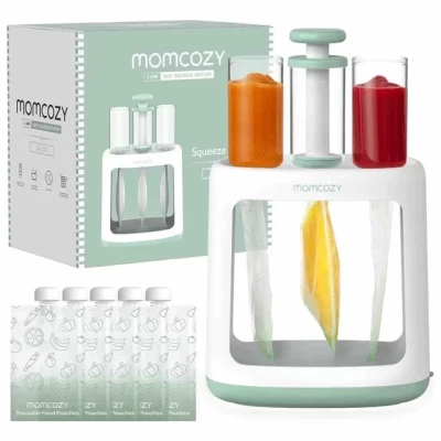 Momcozy Squeeze Station,Baby Food Maker&Pouch Filler for Homemade Baby Puree, BPA-Free, Dishwasher Safe, with Reusable Baby Food Pouches for Babies & Toddlers