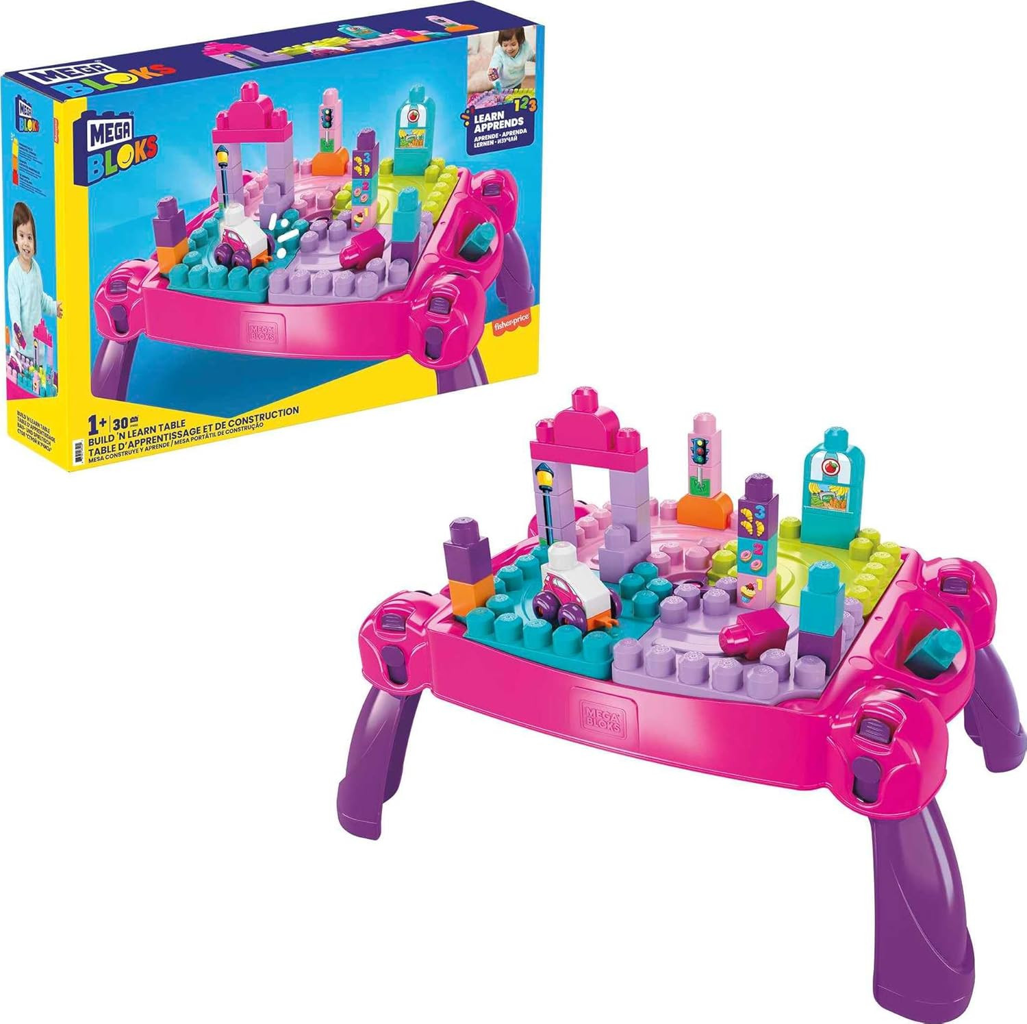 Mega Bloks Build 'N Learn Table, Pink