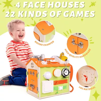 Wooden House Busy Board for Toddlers Montessori Toys