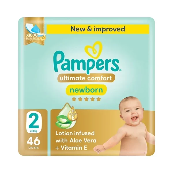 Pampers Premium Care Ultimate Comfort Taped Diapers, Aloe Vera & Vitamin E, 1000 Leak Locks, 50 Pieces