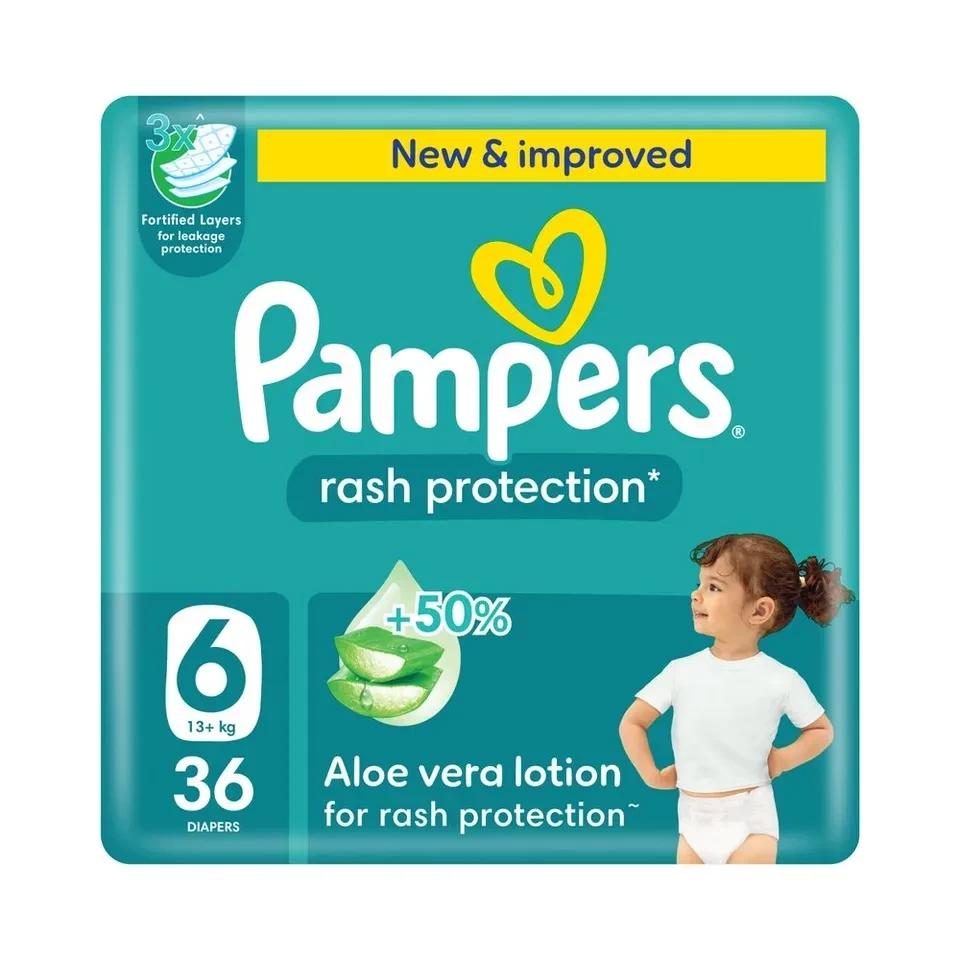 Pampers Rash Protection Taped Diapers with Aloe Vera Lotion – 3X Leak Protection & Comfortable Baby