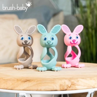 Brush-Baby - Bobbie Bunny Teether Toy, Cappuccino Grey - Fun, Engaging, Sensory Teething Toy for Babies 0-3 Years - BPA Free, Soft Silicone - for Gum Relief & Oral Development