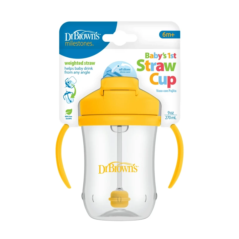 Dr. Brown's Milestones Baby’s First Straw Cup, Training Cup with Weighted Straw, Coral, 6m+