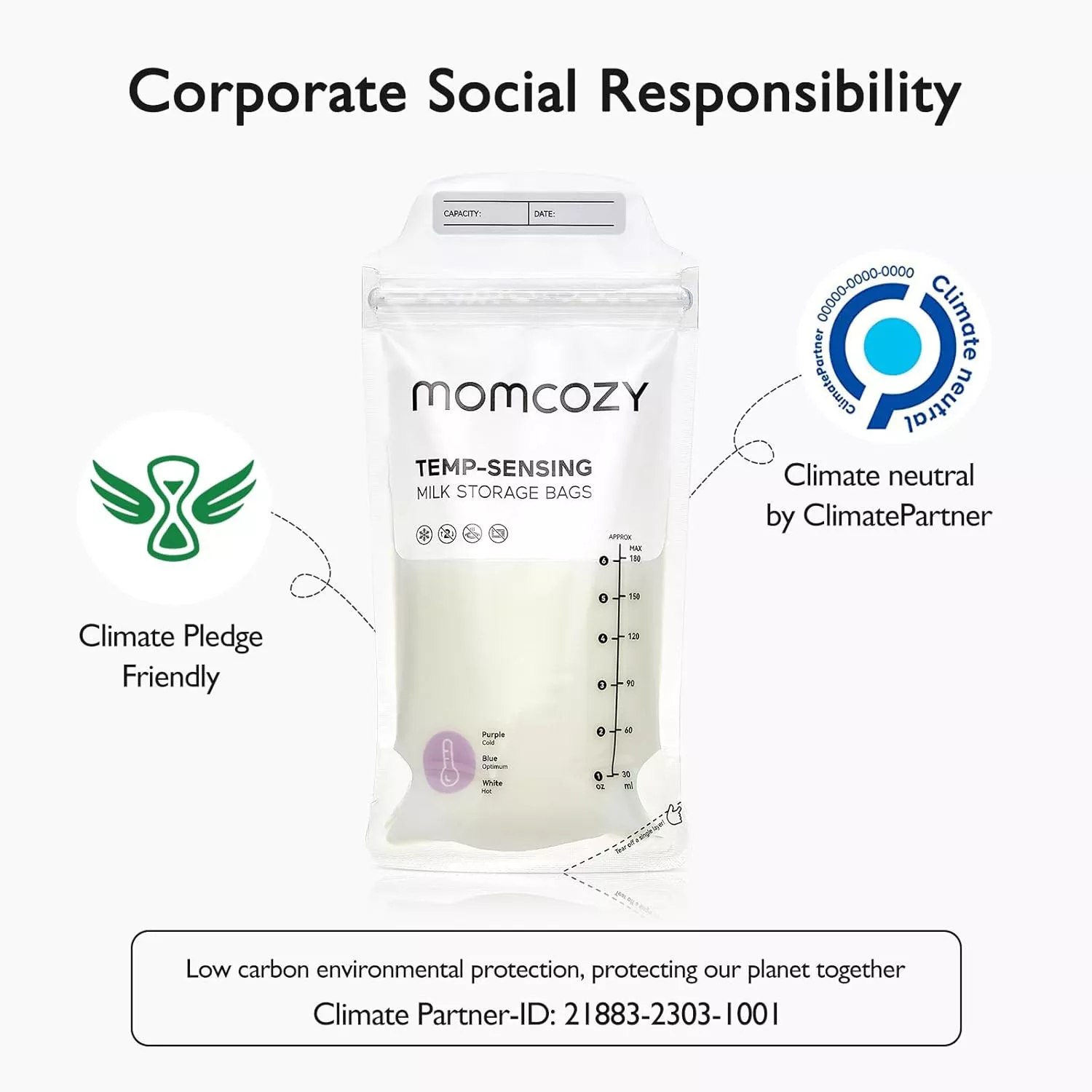 Momcozy Temperature Sensing Milk Storage Bags - Pack of 50