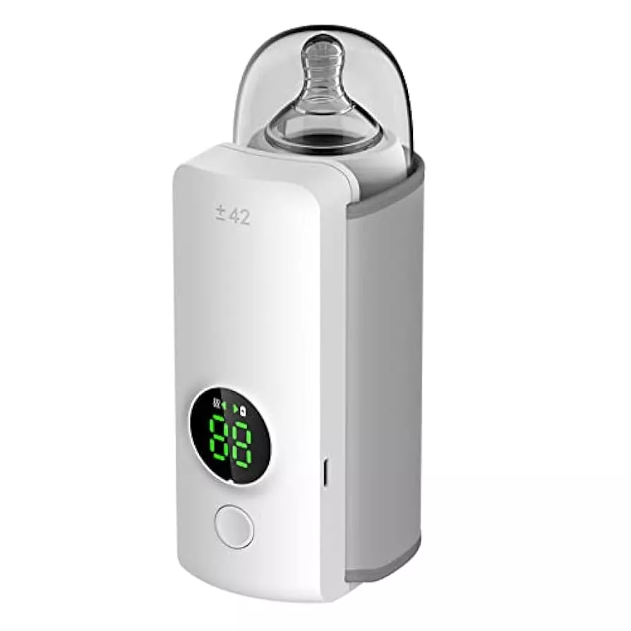 Rechargeable Baby Bottle Warmer Portable, 6 Temperature Setting Warmer with LED Display, Temperature Adjustable, Portable Bottle Warmer for Travel