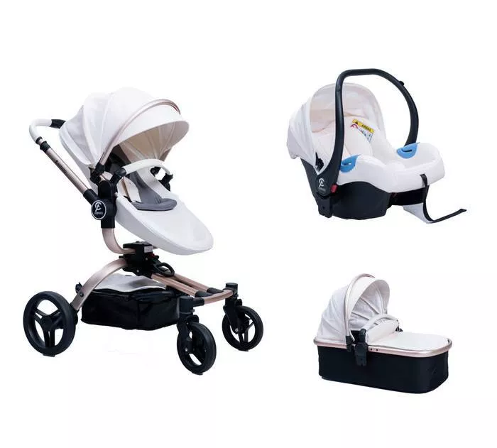 3 in 1 Baby Stroller with 360 Degrees Rotatable Seat and Two Reversible Pushing Modes, Toddler Carrycot, and Bassinet