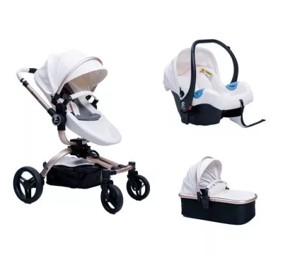 3 in 1 Baby Stroller with 360 Degrees Rotatable Seat and Two Reversible Pushing Modes, Toddler Carrycot, and Bassinet