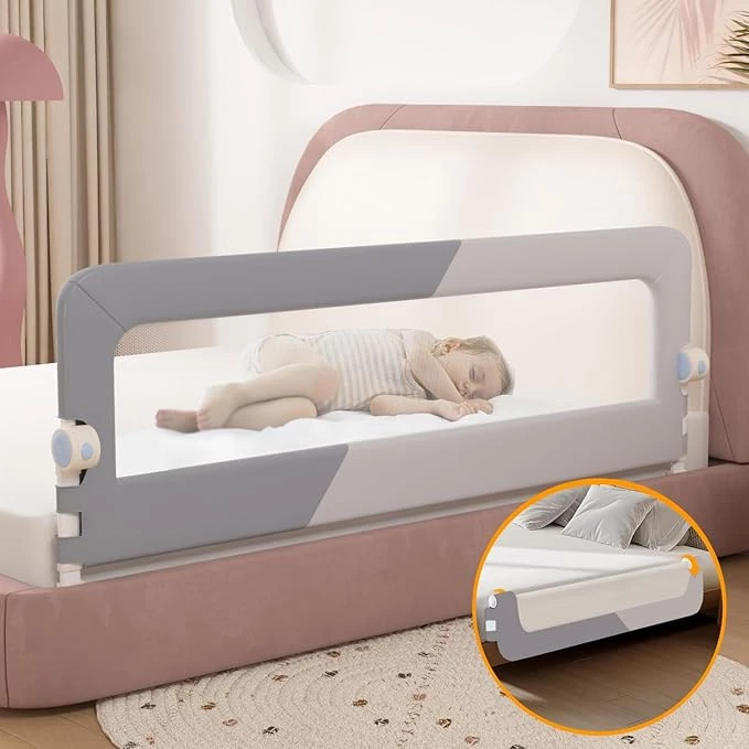 Foldable Toddler Bed Rail Guard with Adjustable Height | Baby Safety Bed Fence for Twin, Full, Queen & King Beds