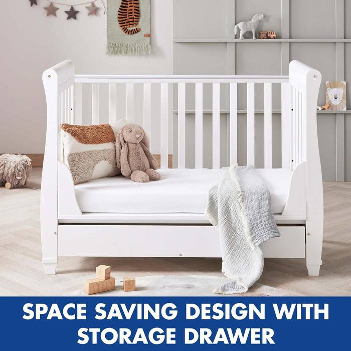 Babymore Eva Sleigh Baby Cot Bed White With Mattress Included