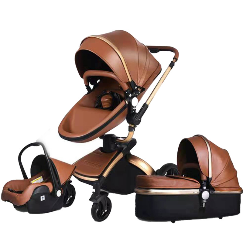 3 in 1 Baby Stroller with 360 Degrees Rotatable Seat and Two Reversible Pushing Modes, Toddler Carrycot, and Bassinet