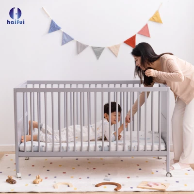 Grey Wooden Baby Cot