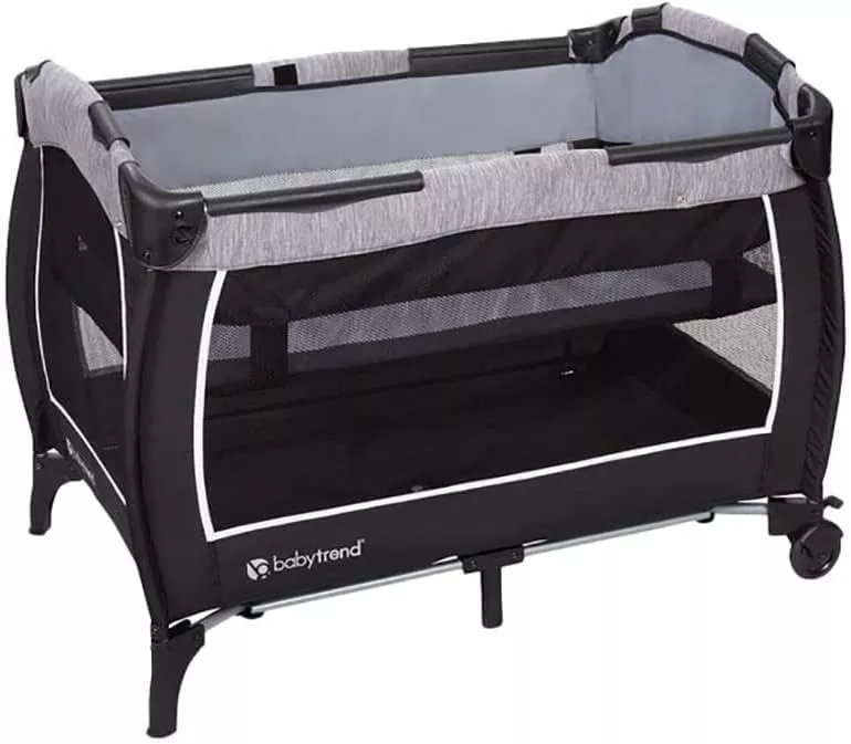 4-in-1 Convertible Baby Playpen with Bassinet, Changing Table & Traveling Tote Bag, Portable Playard with Canopy, Wheel & Storage Organizer