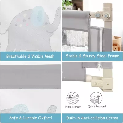 Bed Rail for Toddlers, Adjustable Height Baby Bed Safety Rail with Double Lock, Anti-Fall Mesh Guard for Kids, Vertical Lifting