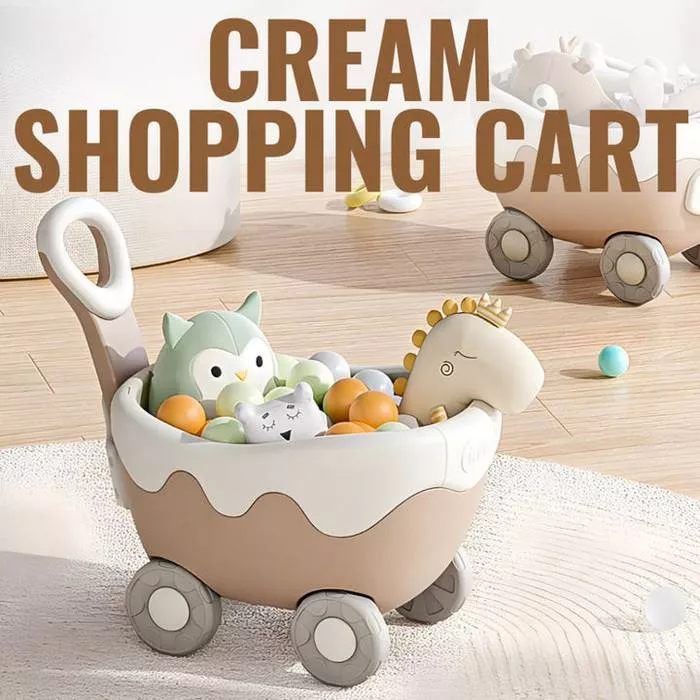 Cream Shopping Cart Walker Push Cart