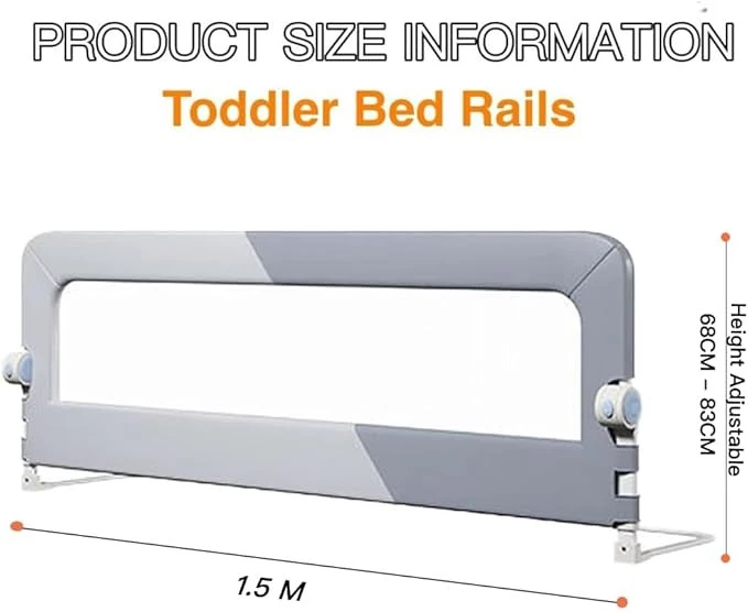Foldable Toddler Bed Rail Guard with Adjustable Height | Baby Safety Bed Fence for Twin, Full, Queen & King Beds