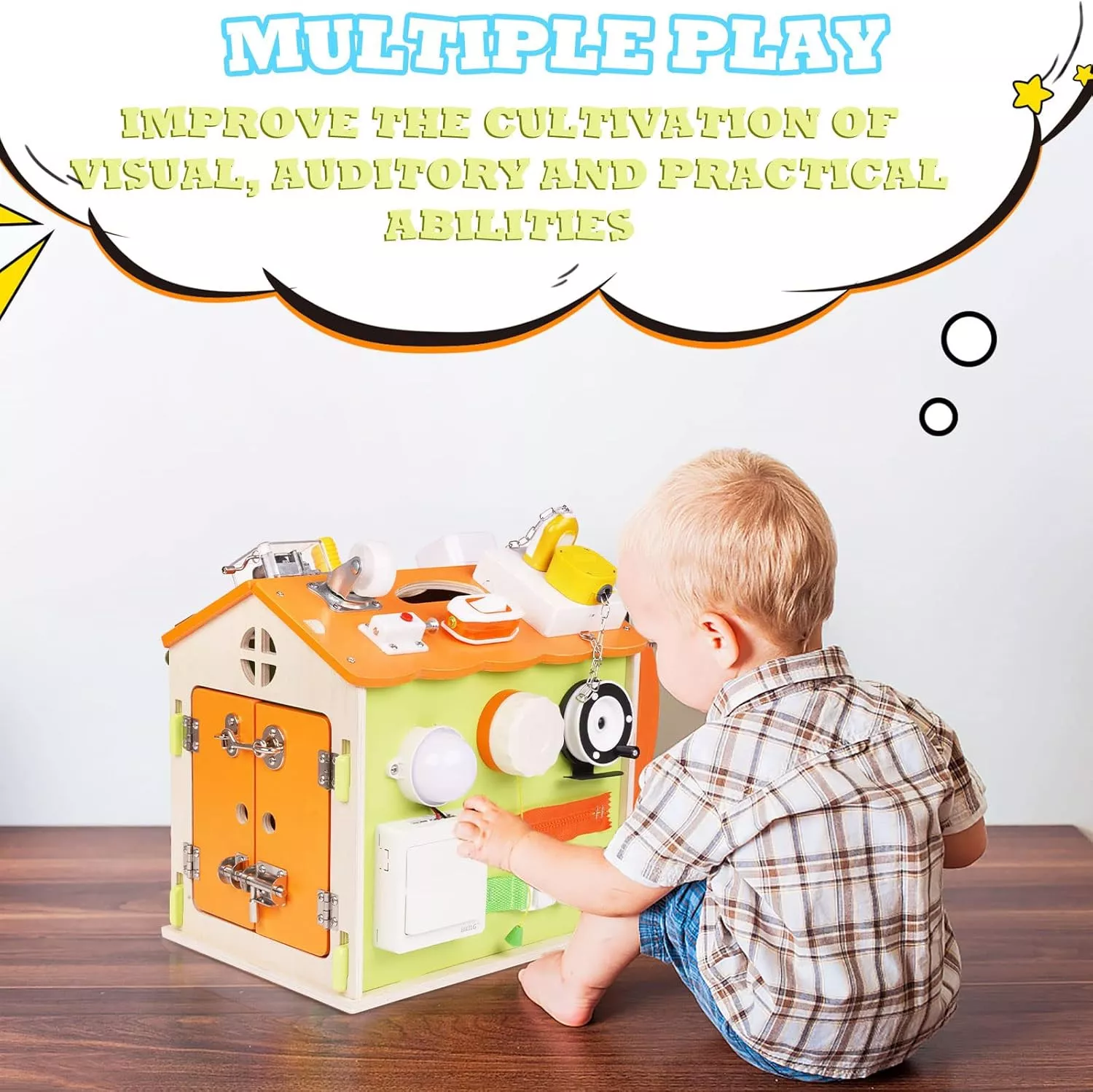 Wooden House Busy Board for Toddlers Montessori Toys