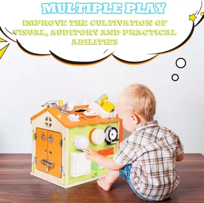 Wooden House Busy Board for Toddlers Montessori Toys