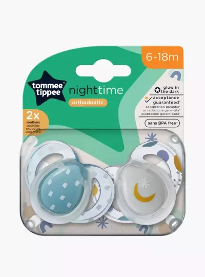 Tommee Tippee Night Time Pacifier, 2 pack soother for toddlers age 6-18 months