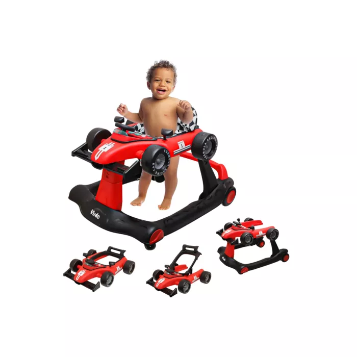 4-in-1 Foldable Baby Walker, Toddler push walker with wheels, Music & Adjustable Height for toddlers 6-18 months