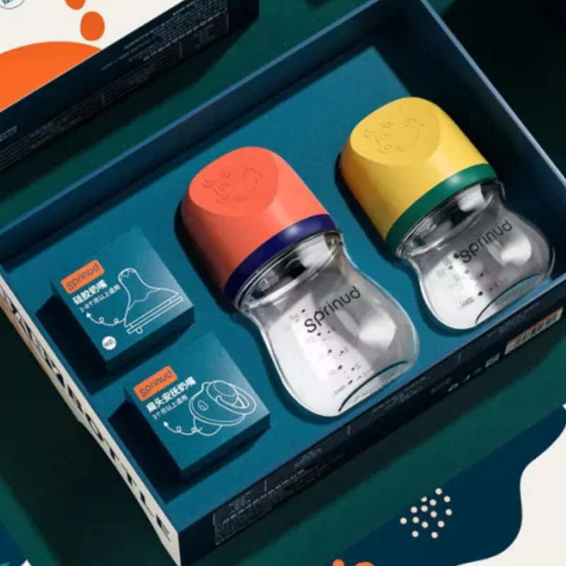 Sprinud Baby Glass Bottle Set | 80ml & 160ml Bottles, Teat, & Pacifier Suitable for 0m+