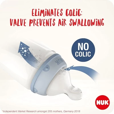 NUK Perfect Start First Choice+ Baby Bottles Set (0–6 Months) – BPA-Free Anti-Colic Bottles with Orthodontic Teat, Dummy & Bottle Brush, 10-Piece Newborn Feeding Set