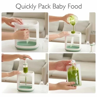 Momcozy Squeeze Station,Baby Food Maker&Pouch Filler for Homemade Baby Puree, BPA-Free, Dishwasher Safe, with Reusable Baby Food Pouches for Babies & Toddlers