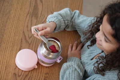 Melii Kids Insulated Food Jar with Fork – Double-Walled Vacuum Lunch Container, Leakproof & Easy-Open Lid, Silicone Sensory Sleeve, 300ml / 10.1oz