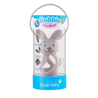 Brush-Baby - Bobbie Bunny Teether Toy, Cappuccino Grey - Fun, Engaging, Sensory Teething Toy for Babies 0-3 Years - BPA Free, Soft Silicone - for Gum Relief & Oral Development