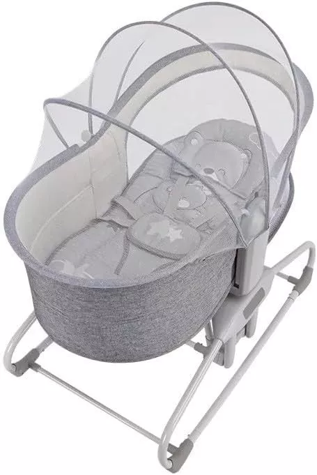 Mastela 4-in-1 Baby Cradle Automatic Electric Swing with 5-Point Harness, 360° Rotation, Soft Headrest & Removable Mosquito Net for Babies 0 to 18kg