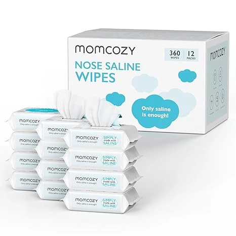 Momcozy Baby Nose Saline Wipes – Pure 0.9% Saline, Unscented & Hypoallergenic, 100% Biodegradable Nasal Wipes for Sensitive Skin