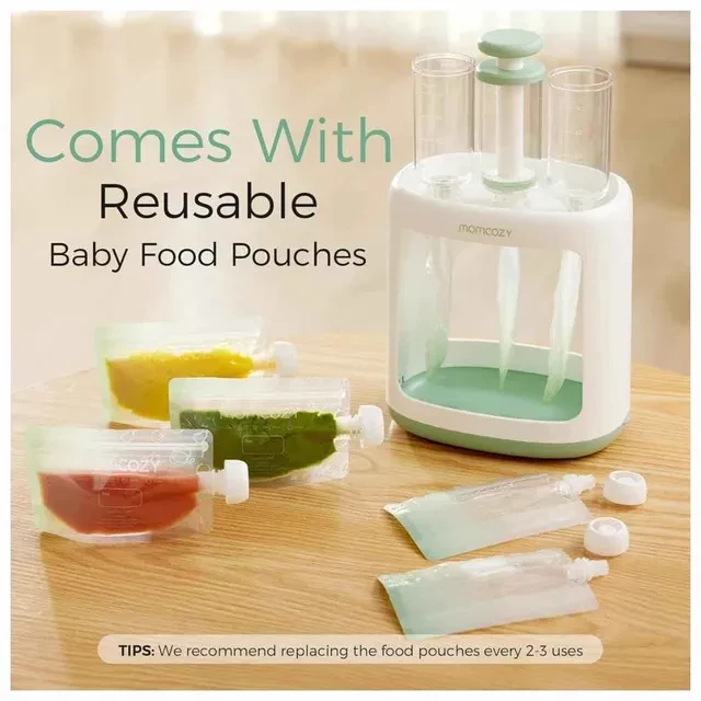 Momcozy Squeeze Station,Baby Food Maker&Pouch Filler for Homemade Baby Puree, BPA-Free, Dishwasher Safe, with Reusable Baby Food Pouches for Babies & Toddlers