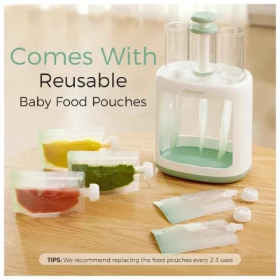 Momcozy Squeeze Station,Baby Food Maker&Pouch Filler for Homemade Baby Puree, BPA-Free, Dishwasher Safe, with Reusable Baby Food Pouches for Babies & Toddlers