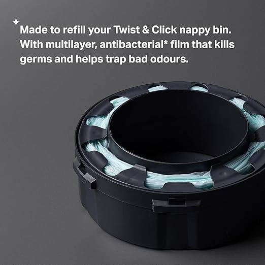 Tommee Tippee Twist and Click Advanced Nappy Bin Refill Cassettes, Multilayer, Antibacterial Film