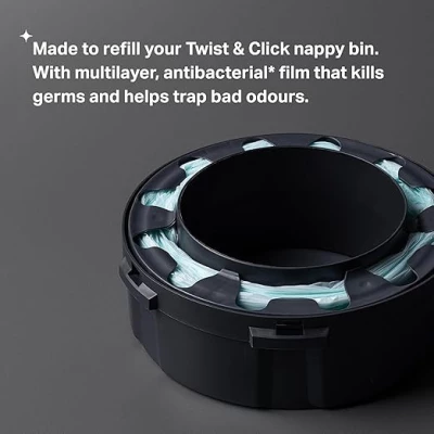 Tommee Tippee Twist and Click Advanced Nappy Bin Refill Cassettes, Multilayer, Antibacterial Film