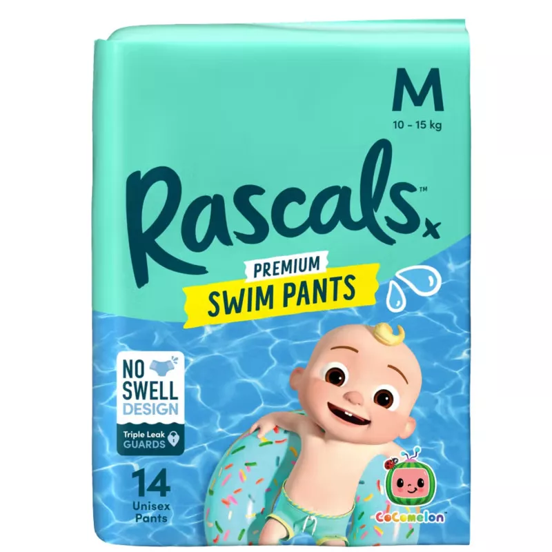 Rascals Premium CoComelon Swim Pants for Babies & Toddlers – No Swell Core, Triple Leak Guard, Easy Tear Sides