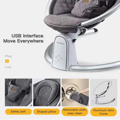 Hot Mom Upgrade Bluetooth Baby Swing | Electric Infant Rocker with Adjustable Seat, LED Touch Control & Machine-Washable Cover (0-12m)